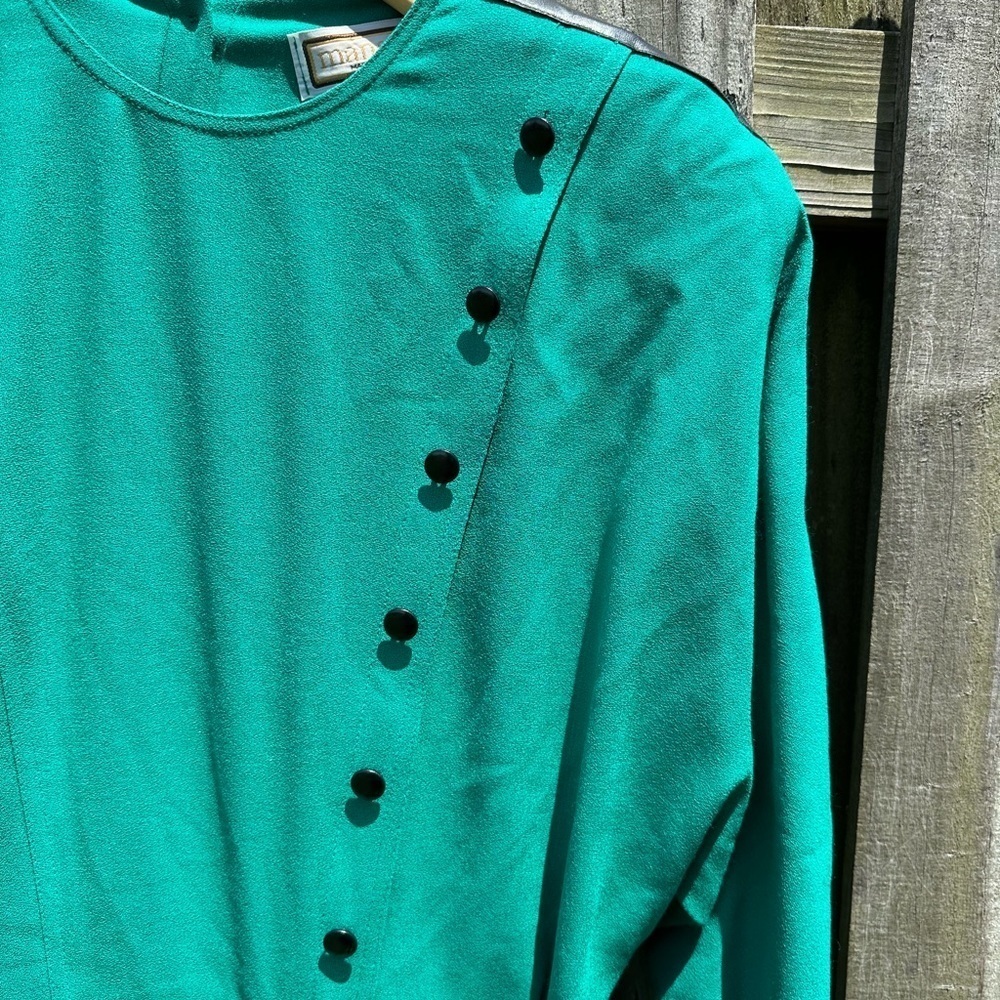 Vintage Mansfield London Green And Black Long Sleeve Dress US 14 UK 16 - Picture 5 of 9
